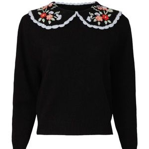 Rixo Lula Peter Pan collar embroidered black sweater / small